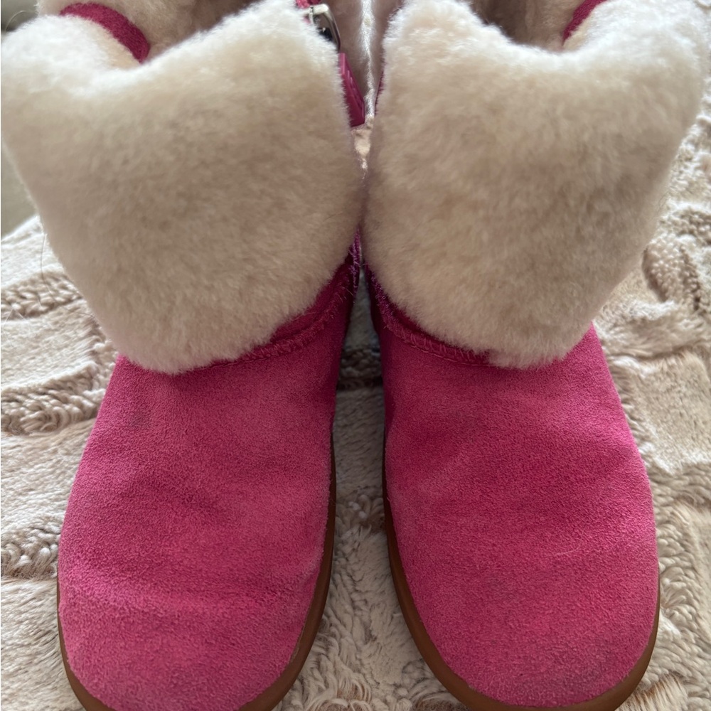 UGG Kids Pink Suede Boots with Cream Shearling